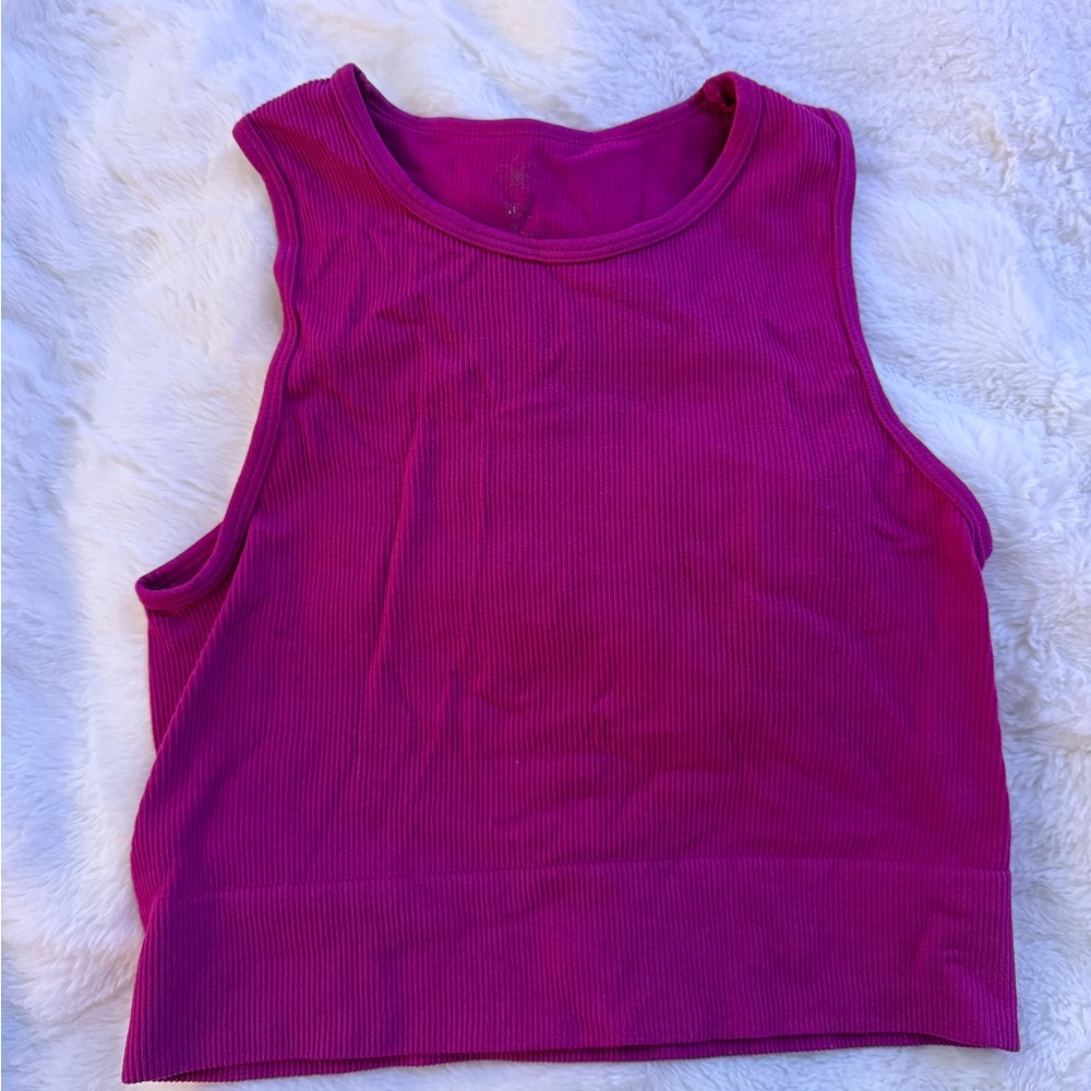 Sleeveless Ribbed Magenta Top